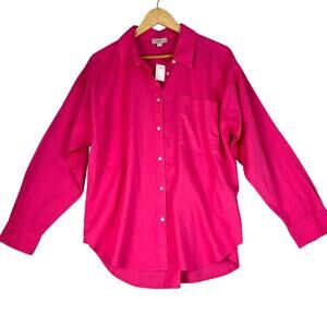 Linen Blend Button Down Tunic Shirt Women Large Pink Relaxed Loft NWT Gift Idea